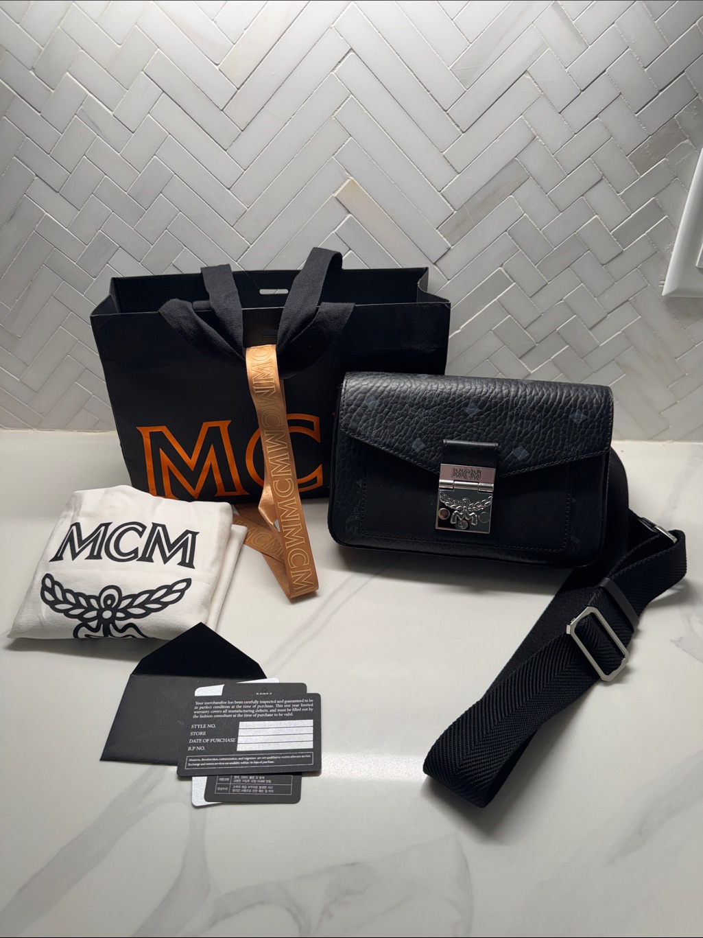 Mcm Black Leather Crossbody With Silver Lock Hardware